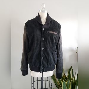 CONVERSE All Star black suede and leather varsity jacket